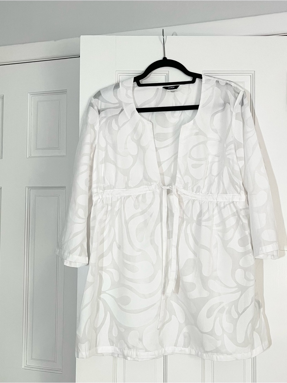 J. Crew White Cotton Sheer Swirl-Print Tunic